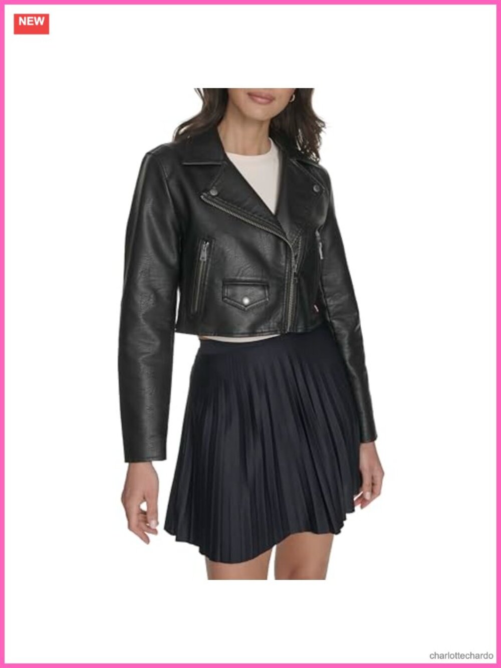 Cropped Faux Leather Moto Jacket Asymmetrical Zip Notch Collar Fitted